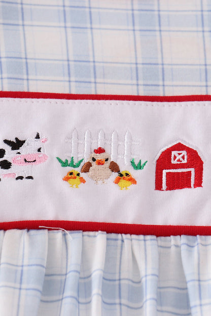 Blue Farm Embroidered Plaid Ruffle Bubble