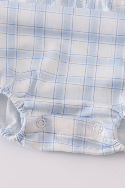 Blue Plaid Farm Embroidered Bubble Romper – Baby Boys & Girls