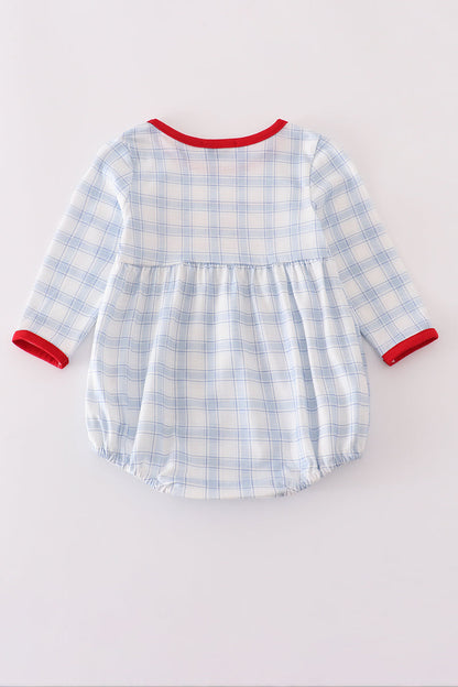 Blue Plaid Farm Embroidered Bubble Romper – Baby Boys & Girls