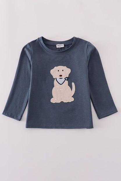Navy Puppy Appliqué Top