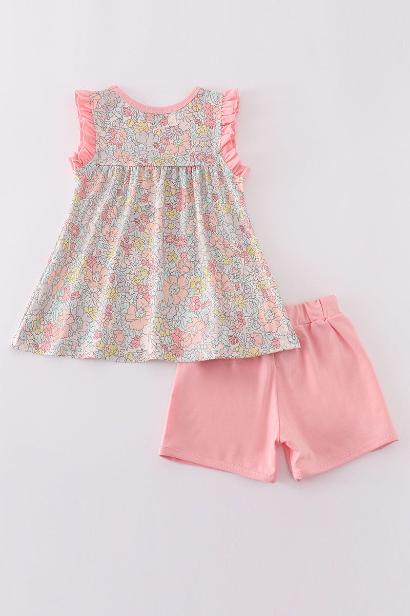 Blossom Ruffle Set – Pink Floral Top & Shorts
