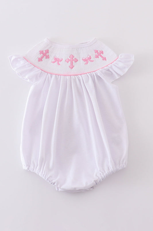 Cross Embroidered Smocked Bubble