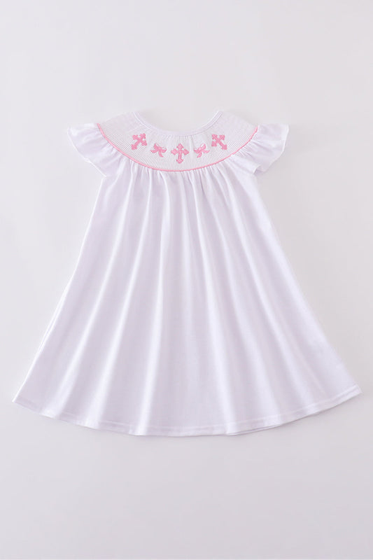 Pink Bow & Cross Embroidered Dress