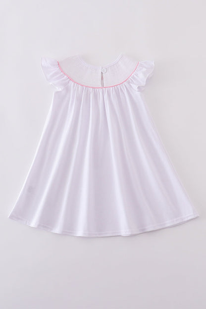 White Smocked Dress with Pink Crosses – Blessing Day Style