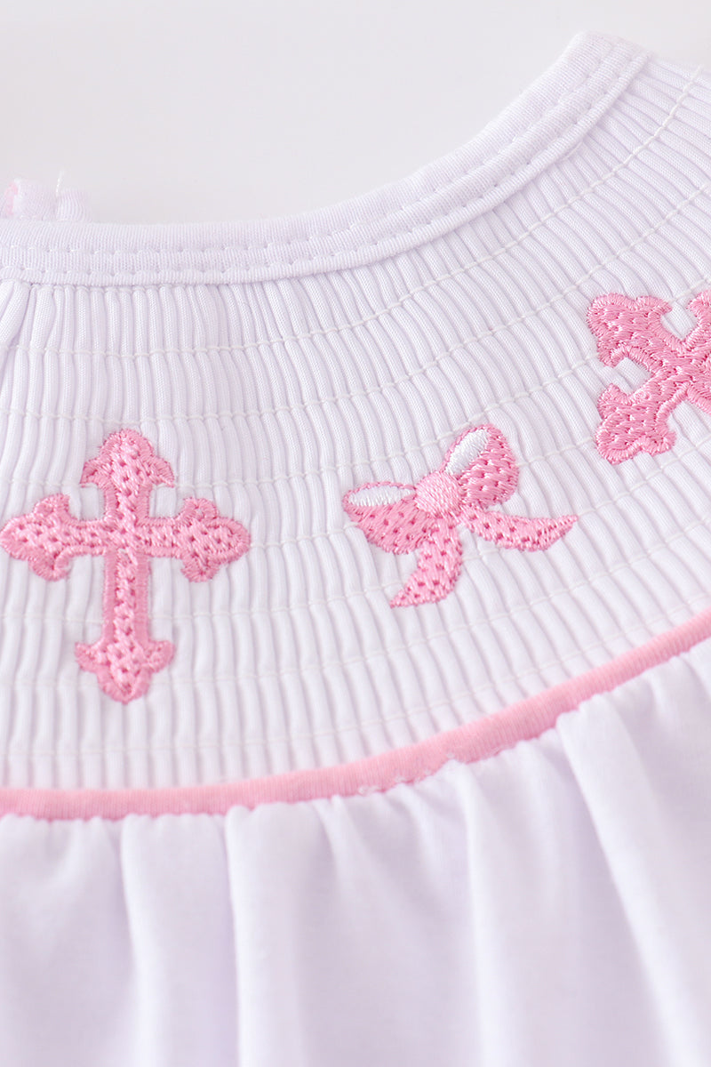 Pink Bow & Cross Smocked Set