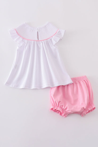 Pink & White Cross Smocked Baby Girl Set – 2-Piece