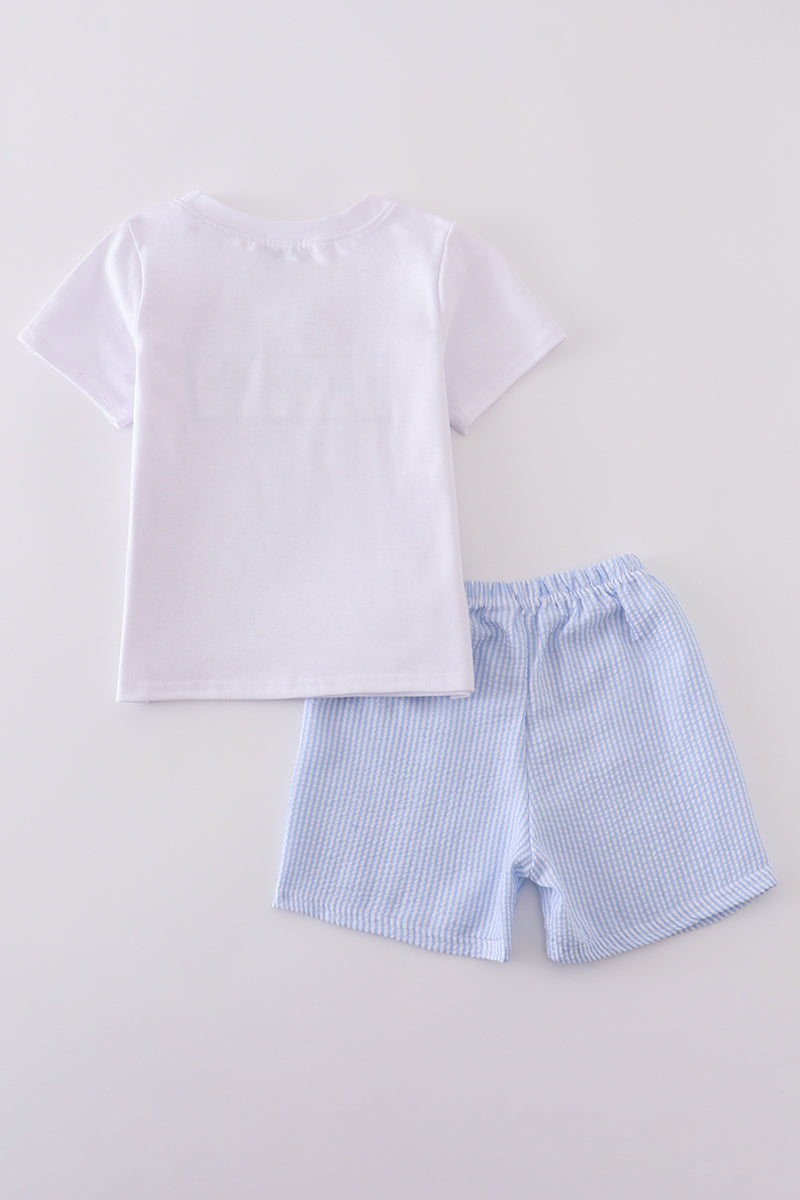 Blue Cross Smocked Shirt & Gingham Shorts Set