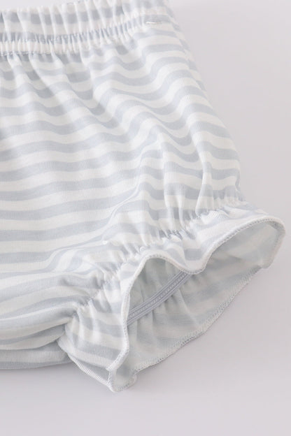 Mint Green Cross Flutter Sleeve Baby Girl Set – 2-Piece with Striped Bloomers