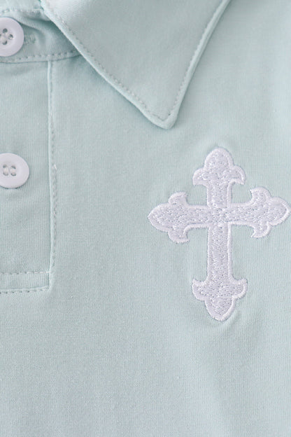 Boys’ Cross Polo & Stripe Shorts Set – Mint