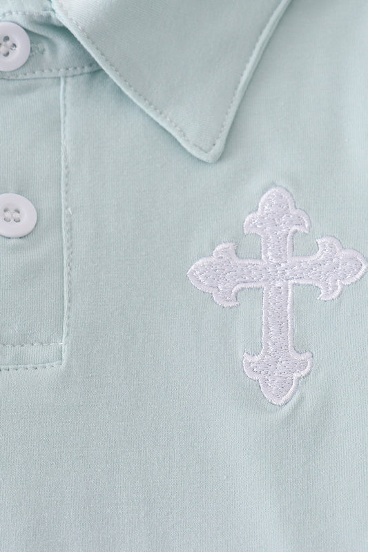 Boys’ Cross Polo & Stripe Shorts Set – Mint