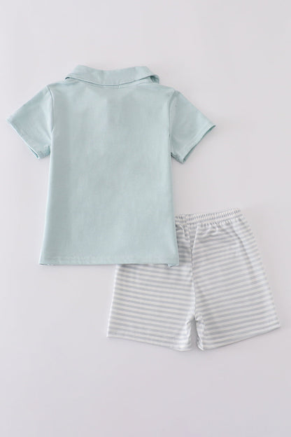 Boys’ Cross Polo & Stripe Shorts Set – Mint