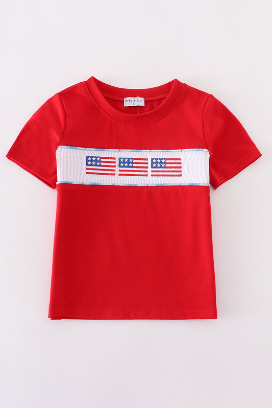 Flag Embroidered Top in Red