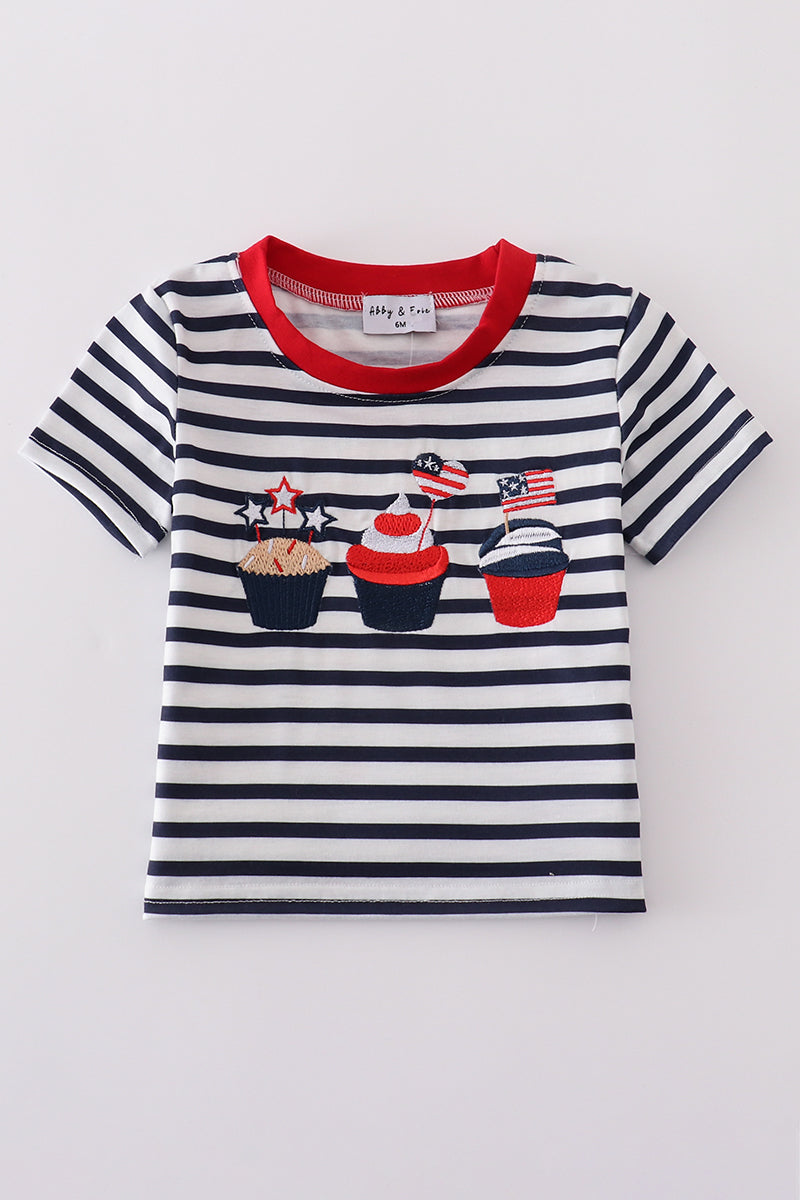 Boys’ Patriotic Cupcake Stripe Tee – Red, White & Blue