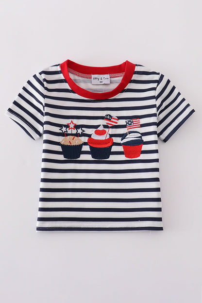 Boys’ Patriotic Cupcake Stripe Tee – Red, White & Blue