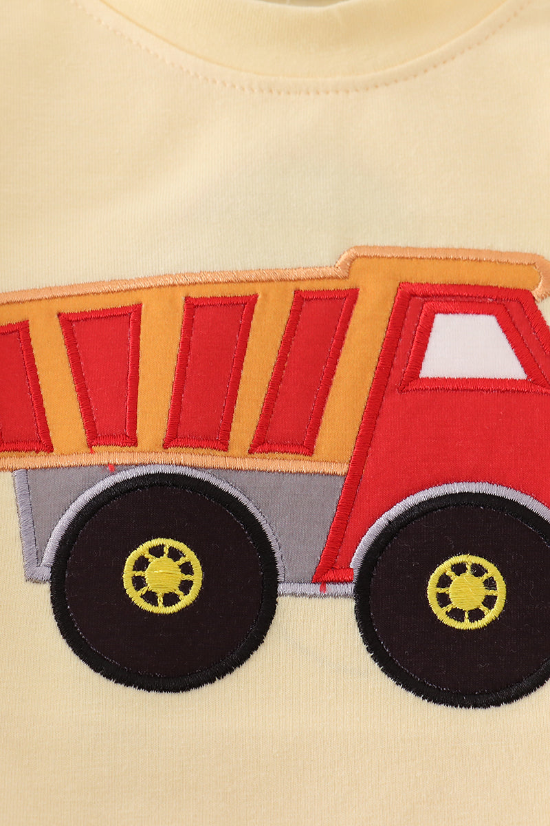 Dump Truck Appliqué T-Shirt – Yellow close up 