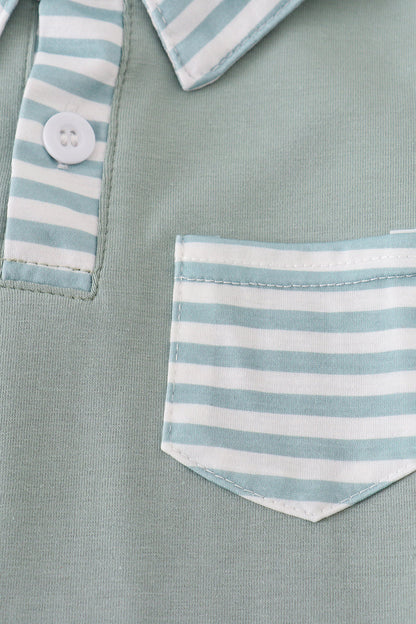 Striped Collar Polo Tee – Sage Green