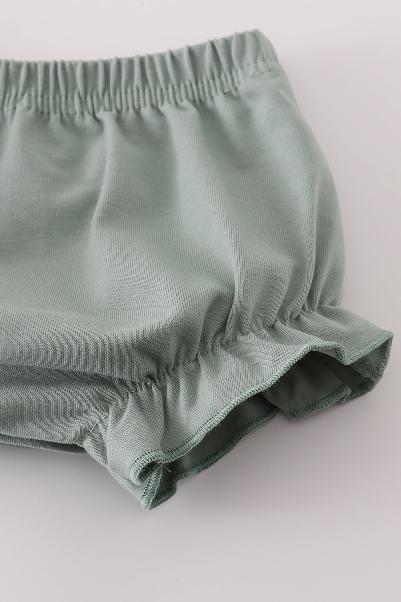 Sage Green Ruffle Baby Girl Romper Set with Lace Trim – 2-Piece Outfit