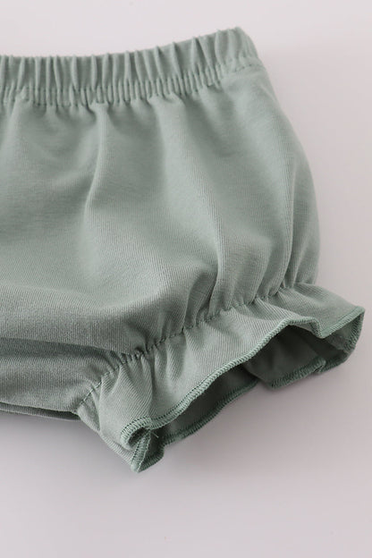 Sage Green Ruffle Baby Girl Romper Set with Lace Trim – 2-Piece Outfit