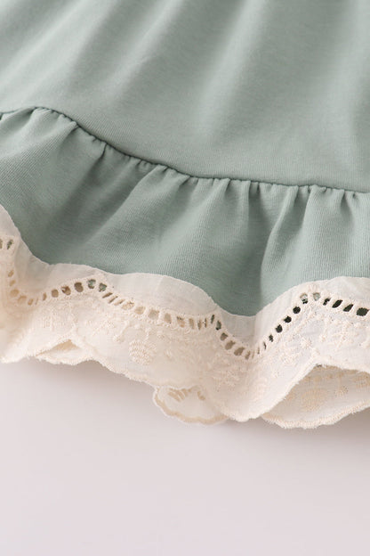 Sage Green Ruffle Baby Girl Romper Set with Lace Trim – 2-Piece Outfit