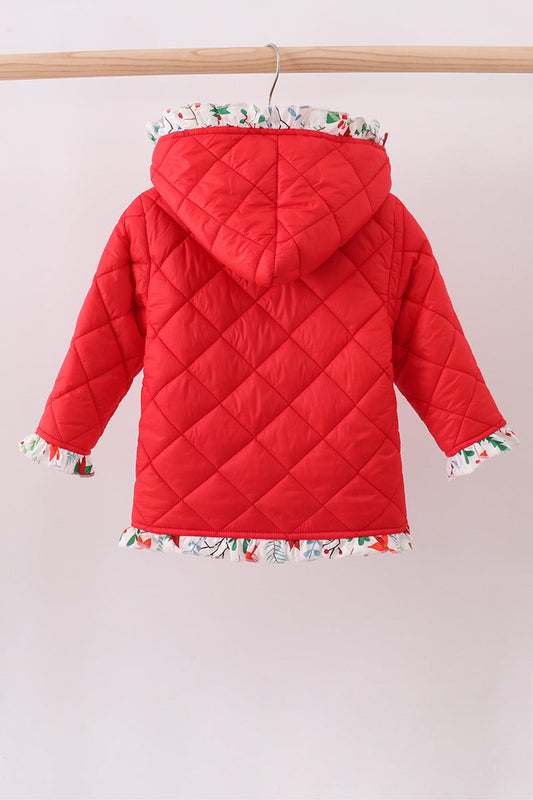 Red Ruffle Quilted Hooded Jacket