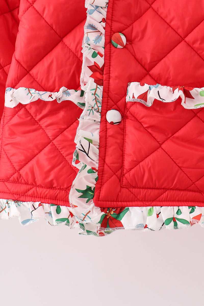 Red Ruffle Quilted Hooded Jacket
