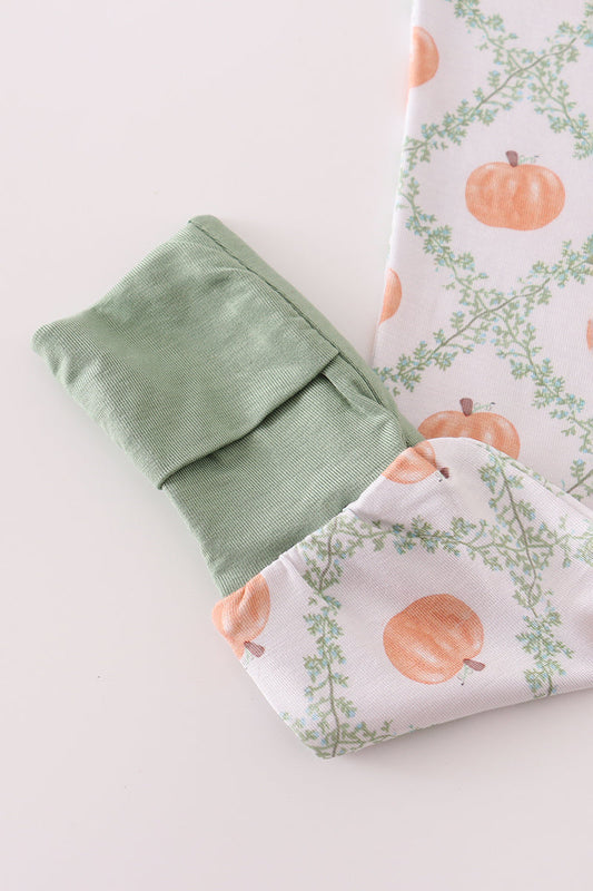 Pumpkin Vine Zip Footie – Sage Trim
