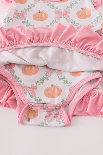 Bamboo Pumkin Ruffle Skirted Romper