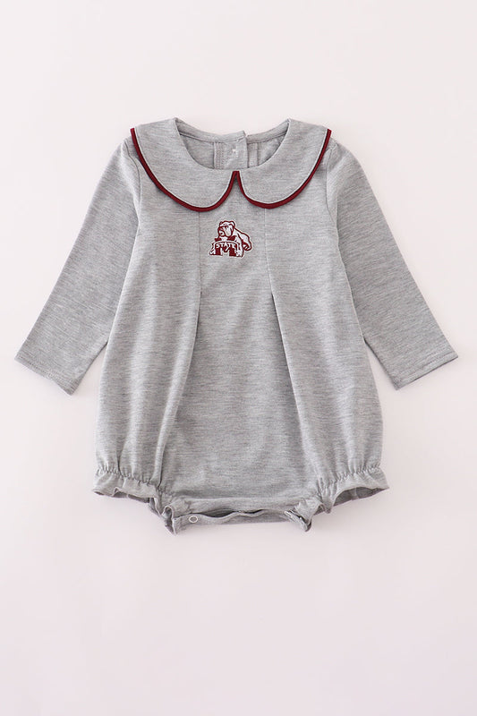 Baby Gray Collegiate Bubble Romper with Peter Pan Collar – Game Day Outfit