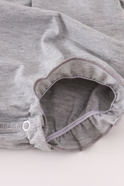 Baby Gray Collegiate Bubble Romper with Peter Pan Collar – Game Day Outfit