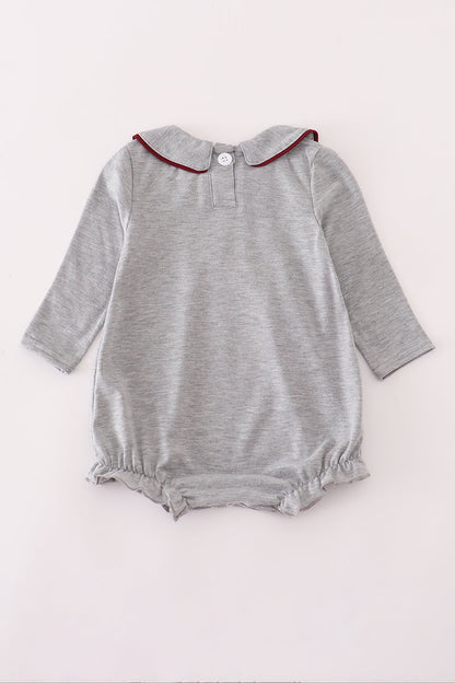 Baby Gray Collegiate Bubble Romper with Peter Pan Collar – Game Day Outfit