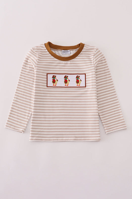 Beige Striped Duck Appliqué Long Sleeve Tee