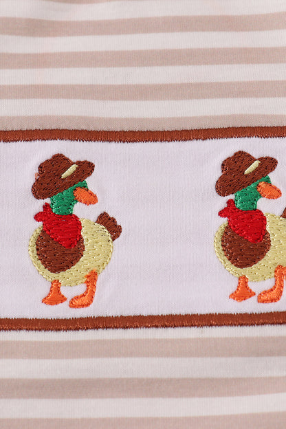 Beige Striped Duck Appliqué Long Sleeve Tee