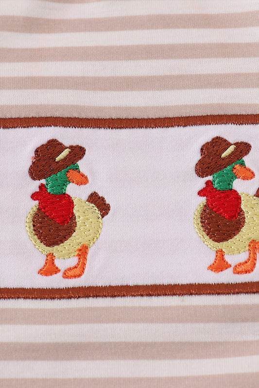 Beige Striped Duck Appliqué Long Sleeve Tee