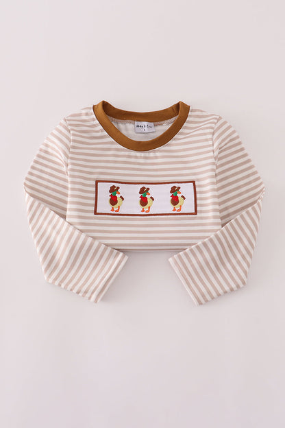 Beige Striped Duck Appliqué Long Sleeve Tee