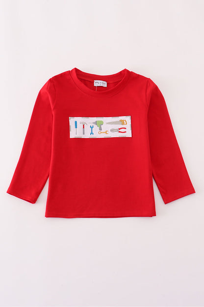 Red Long Sleeve Tool Applique Tee