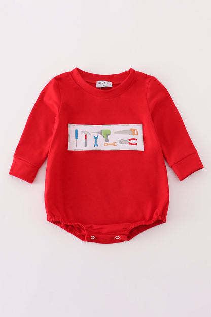 Red Long Sleeve Baby Romper with Tool Print