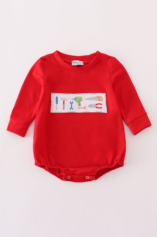 Red Long Sleeve Baby Romper with Tool Print