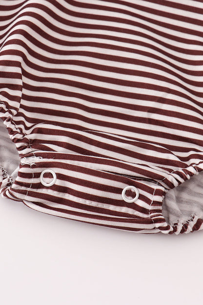 Baby Turkey Trio Thanksgiving Bubble Romper – Brown Stripe Long Sleeve