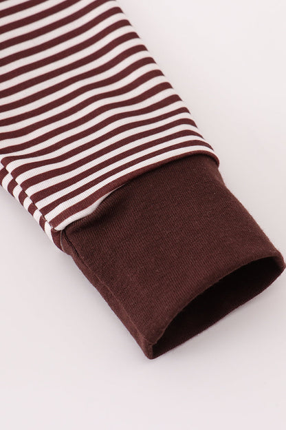 Baby Turkey Trio Thanksgiving Bubble Romper – Brown Stripe Long Sleeve