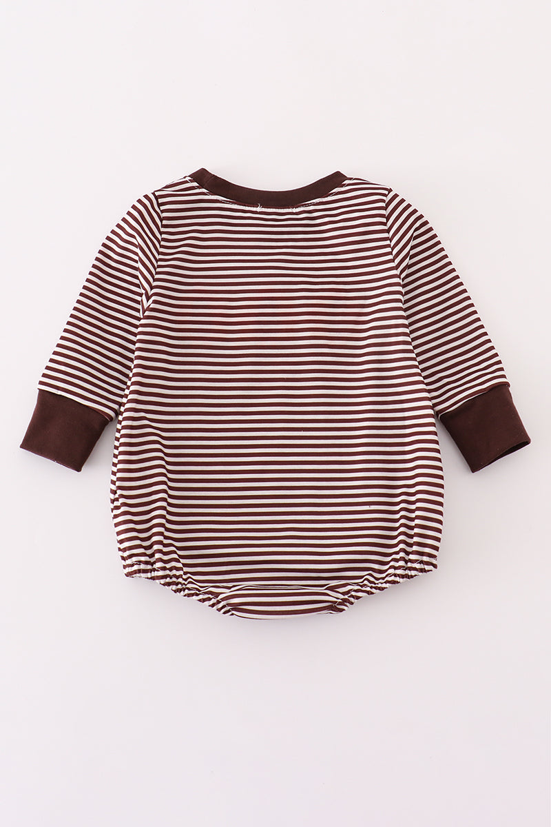 Baby Turkey Trio Thanksgiving Bubble Romper – Brown Stripe Long Sleeve