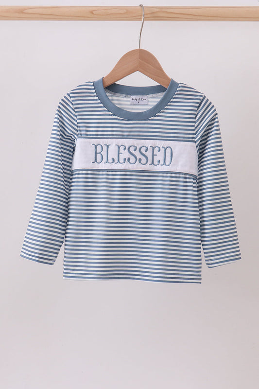 Striped “Blessed” Long Sleeve Top