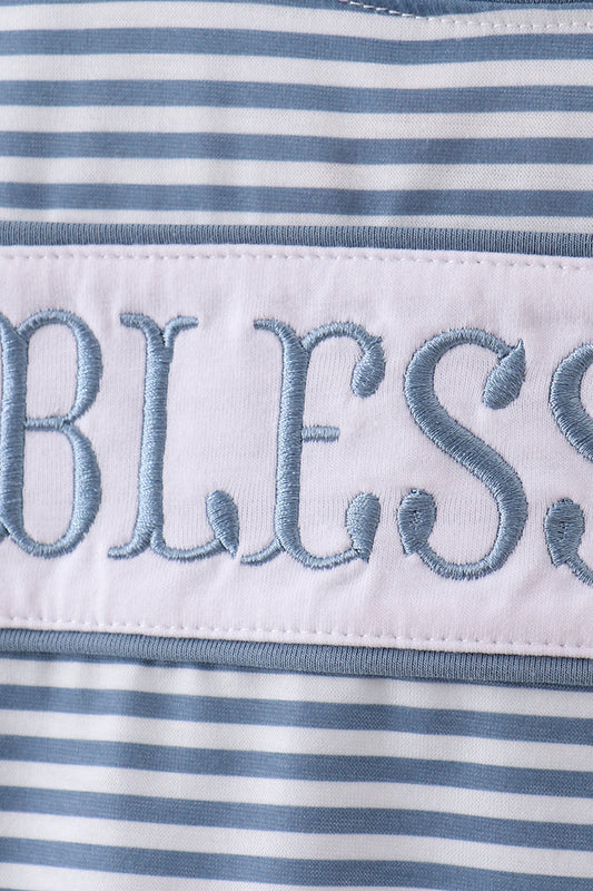 Striped “Blessed” Long Sleeve Top