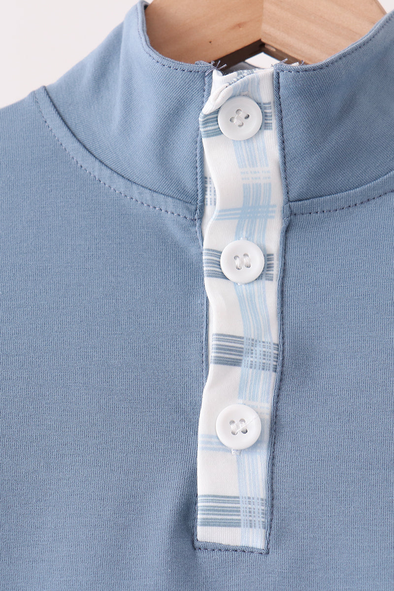 Boys’ Blue Pullover & Blue Plaid Jogger Set