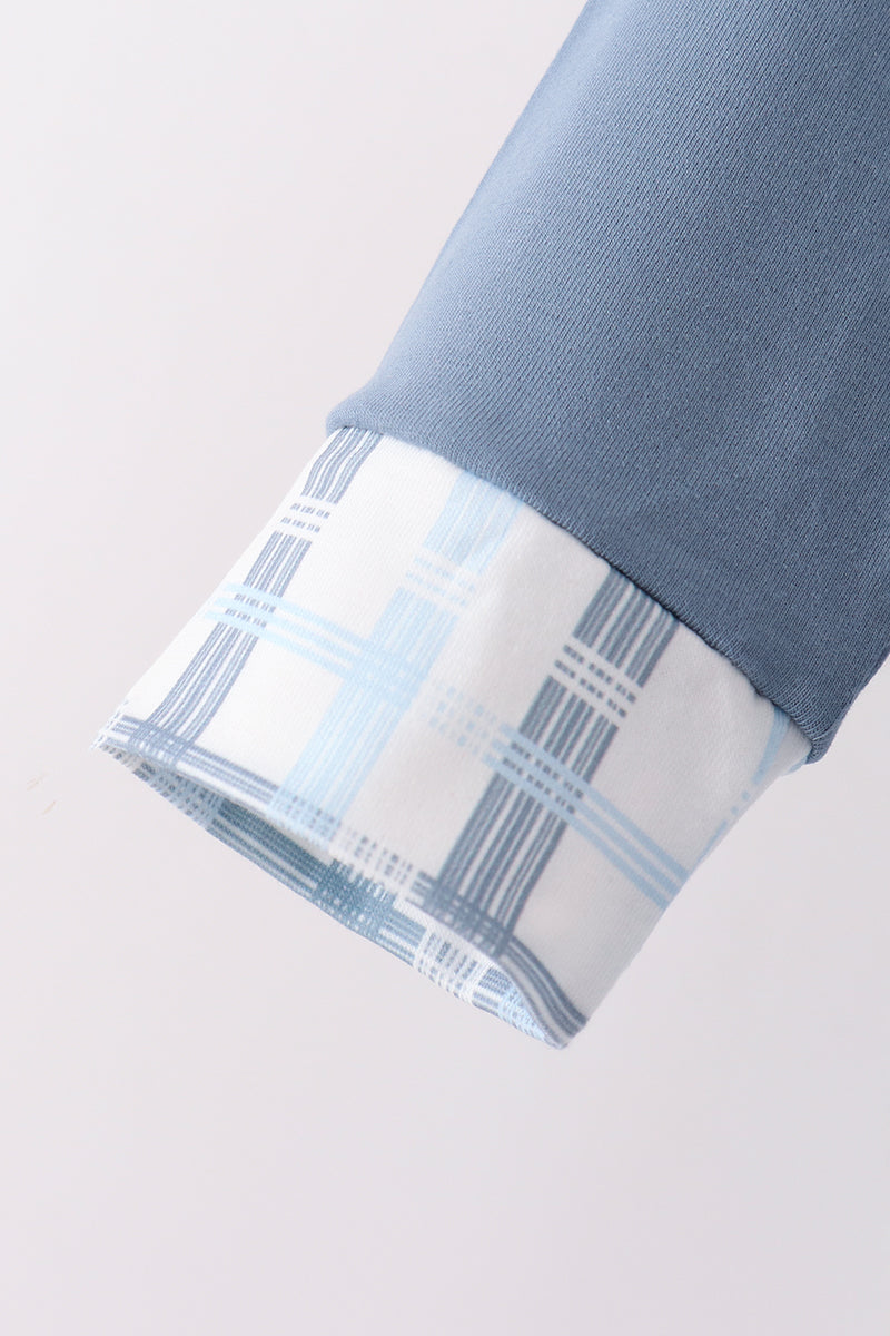 Boys’ Blue Pullover & Blue Plaid Jogger Set