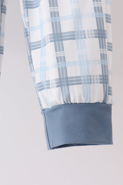 Boys’ Blue Pullover & Blue Plaid Jogger Set