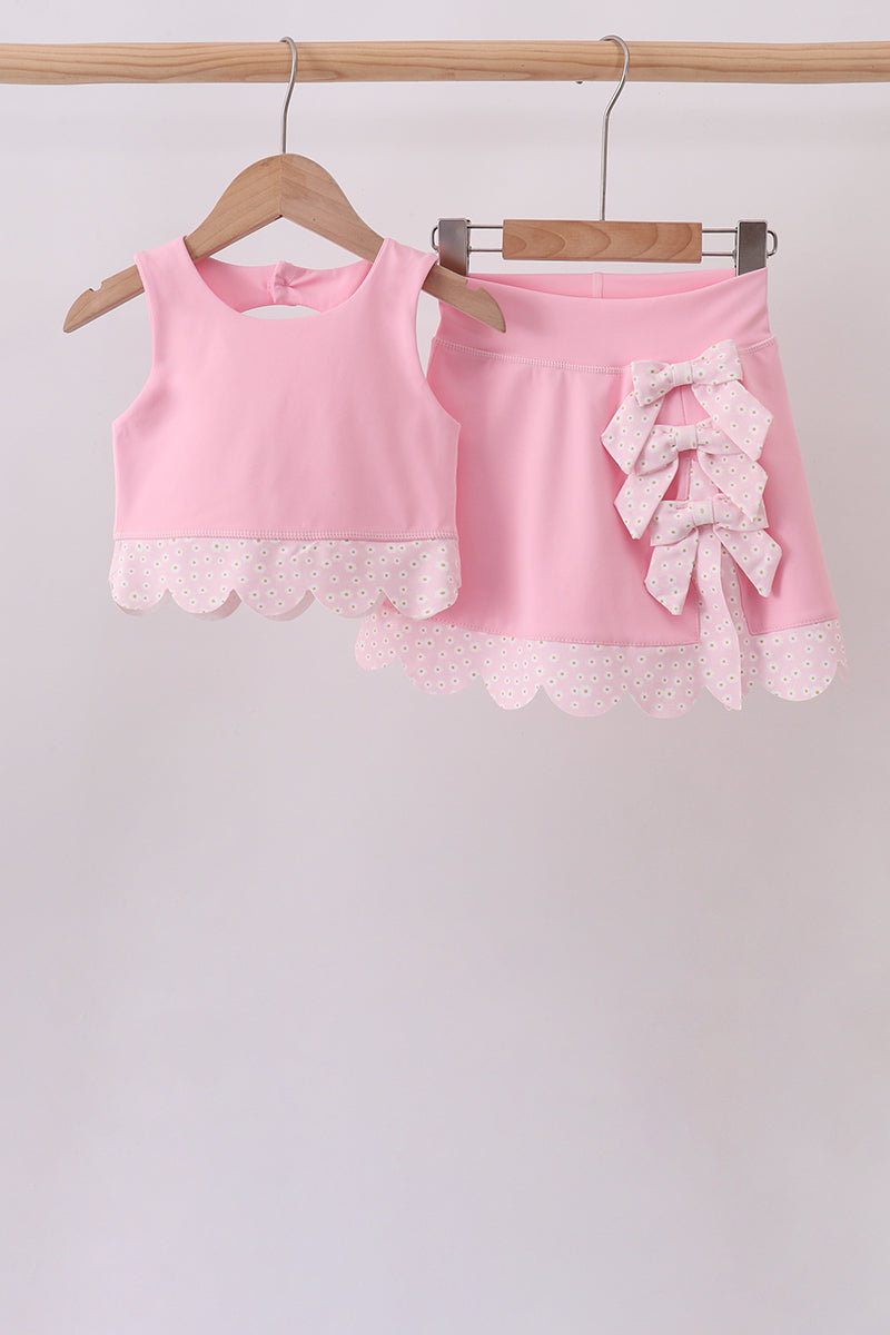 Pink Scalloped Active Skort Set