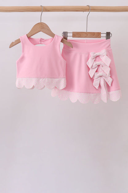 Pink Scalloped Active Skort Set