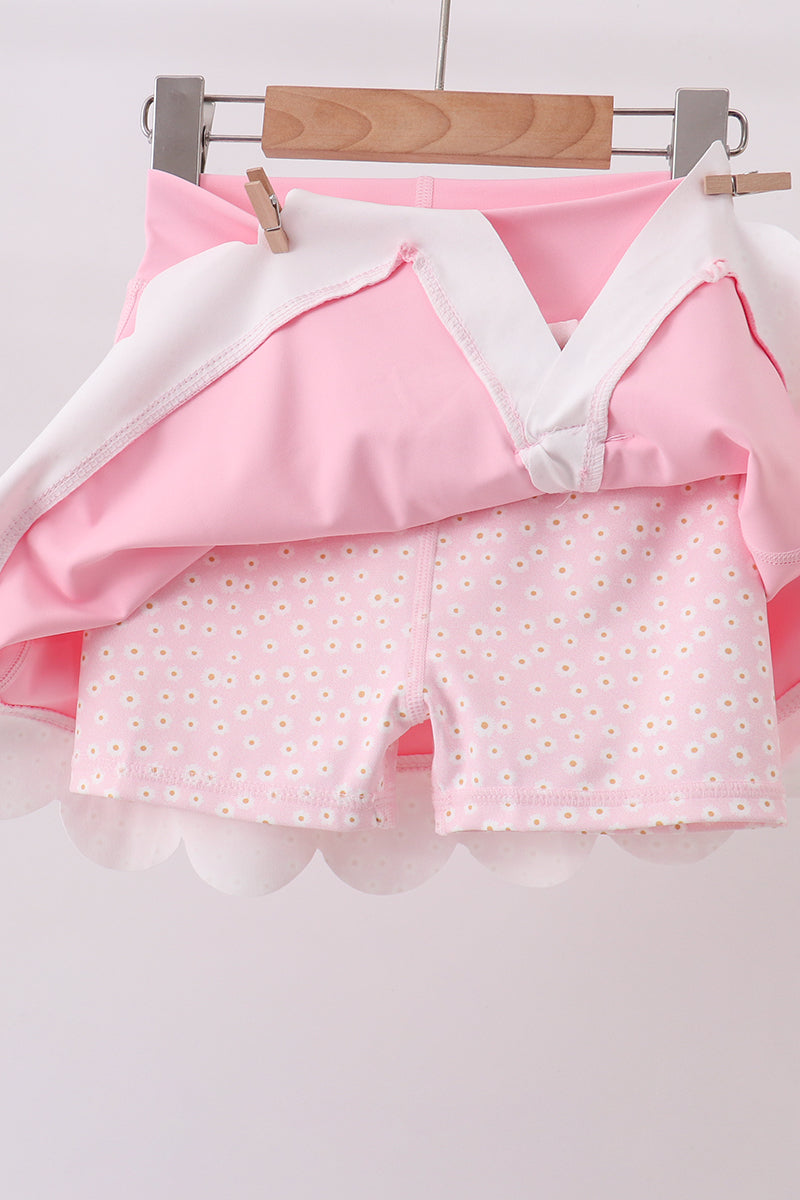 Pink Scalloped Active Skort Set