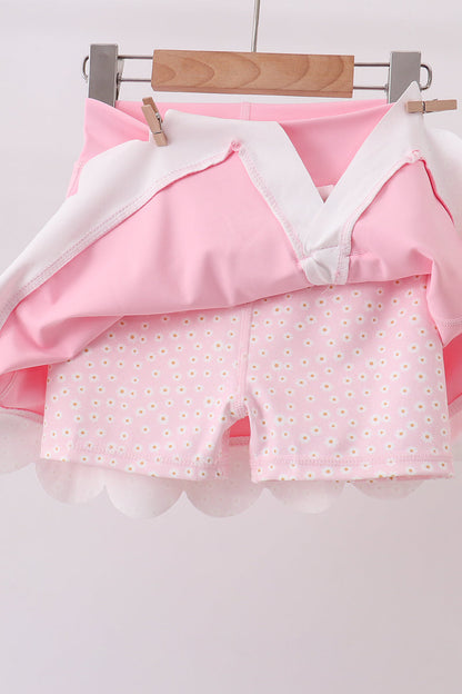Pink Scalloped Active Skort Set