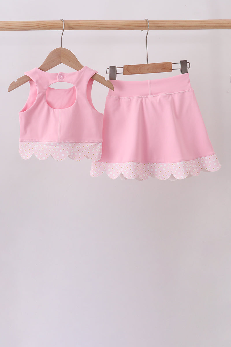 Pink Scalloped Active Skort Set